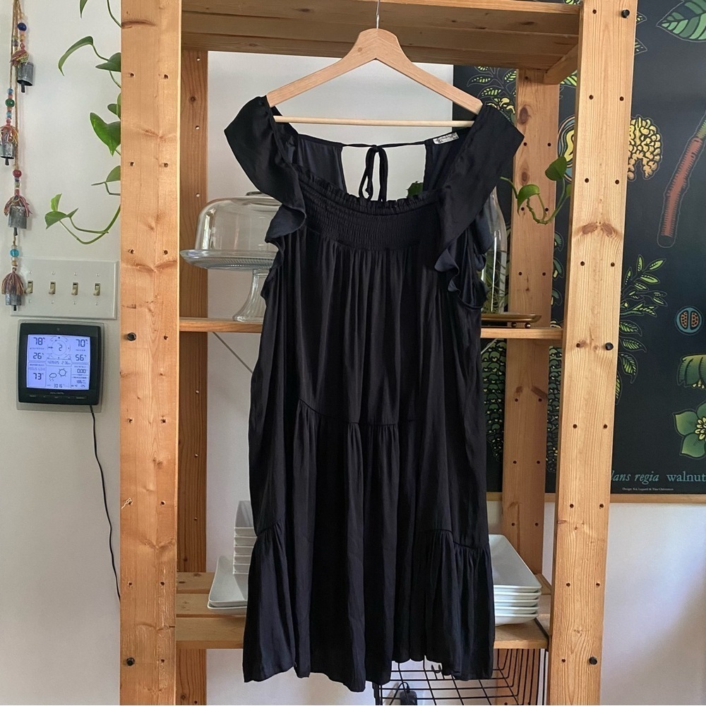 Free People Intimately Smocked Black Satin Want Your Love Mini Dress Large - Picture 5 of 15